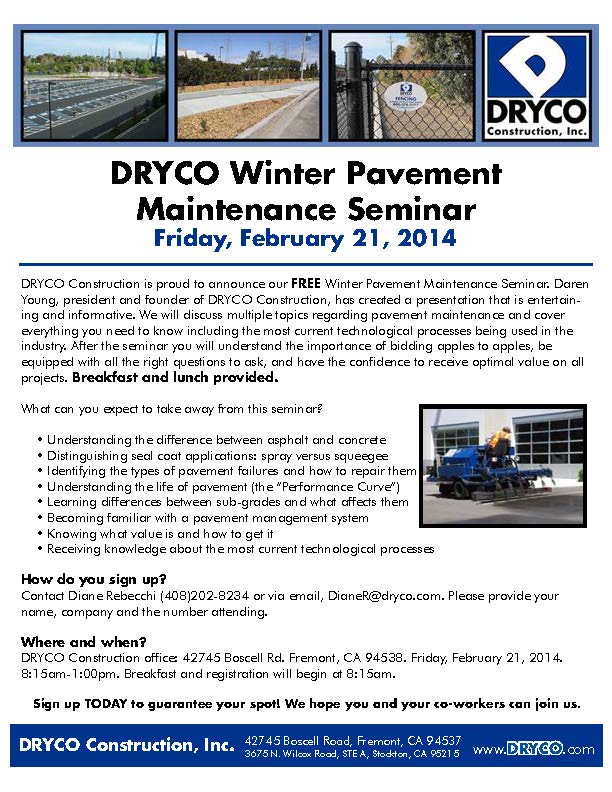 DRYCO Winter 2014 Pavement Maintenance Seminar Flyer