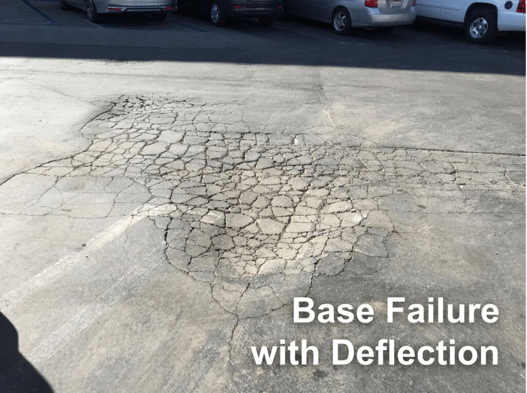 base failure with deflection - pavement failure