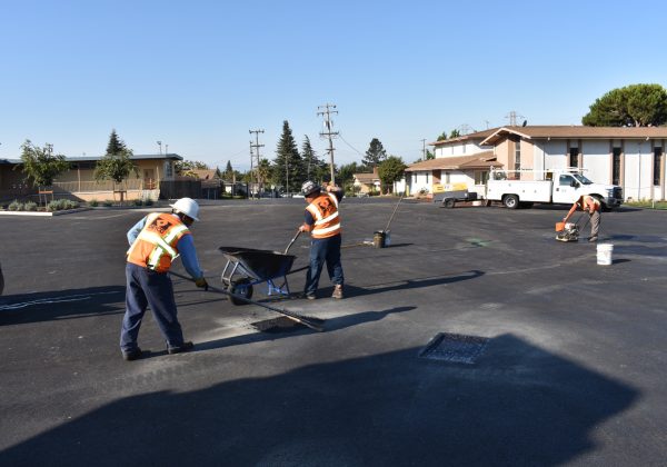 The DRYCO team patching some asphalt deterioration repairs in California.